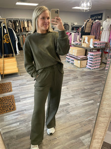 Quilted Pullover & Pant Set - Olive