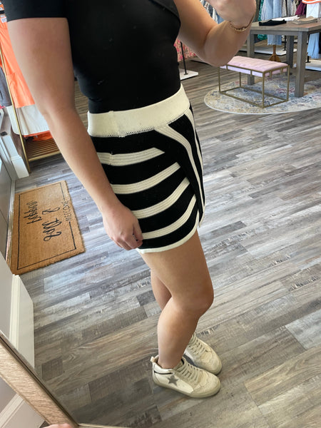 Striped Wrap Mini Skirt - Black/White