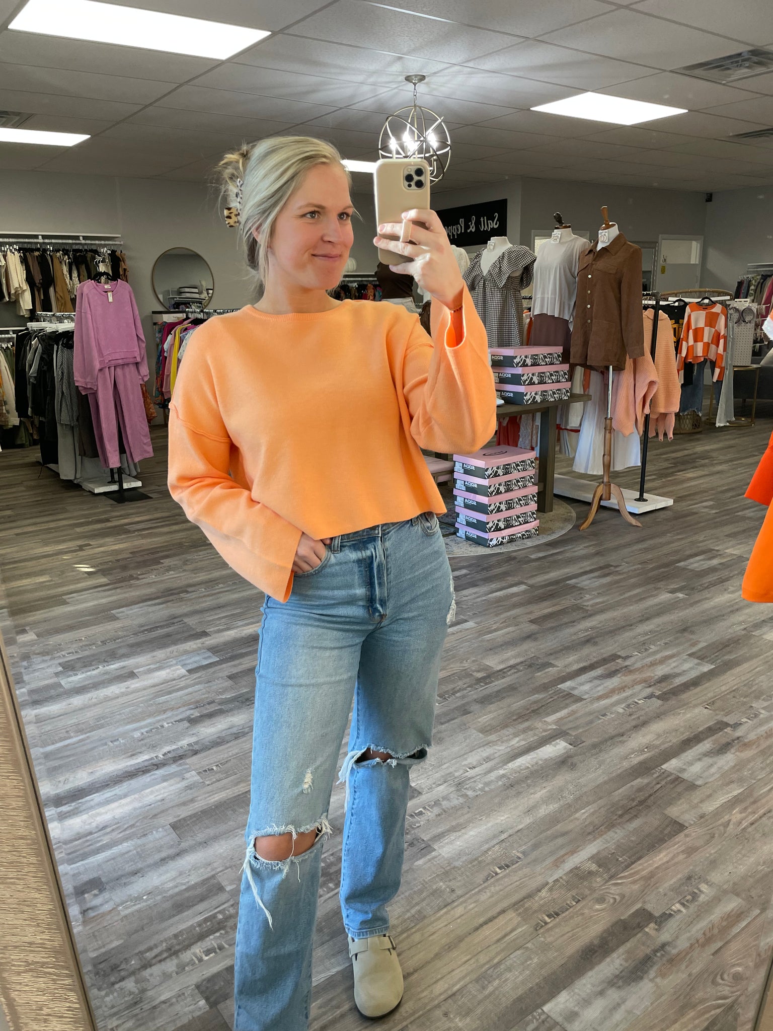 Round Neck Knit Sweater - Peach