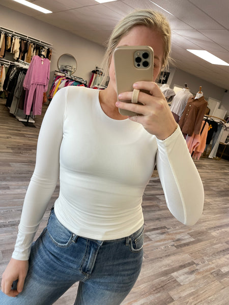 Long Sleeve Round Neck Top - Ivory