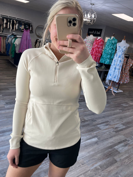 Ribbed Quarter Zip Active Pullover - Natural
