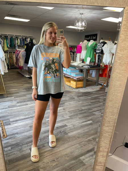 Rodeo Wild West Cowboy Graphic Tee - Grey