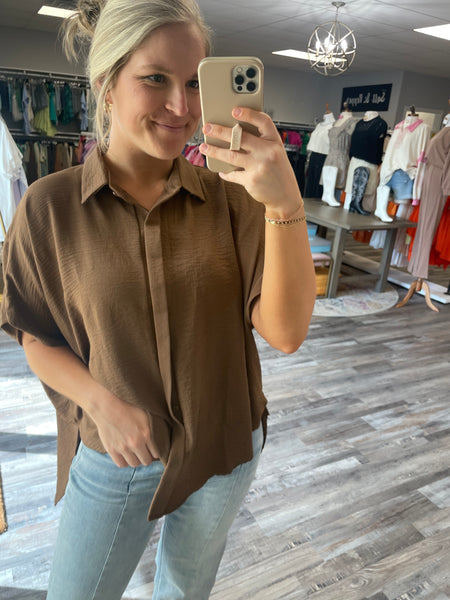 Drapey Hi Low Blouse - Coffee