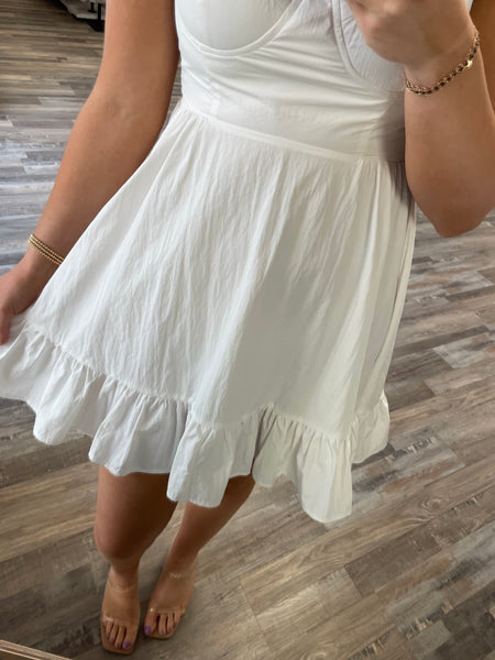 Corset Tiered Mini Dress - White