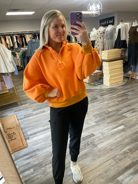 Snap Button Collared Pullover - Orange