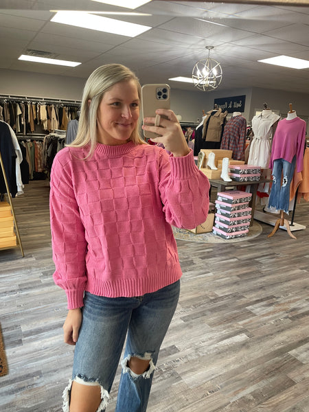 Textured Checkered Sweater - Pink
