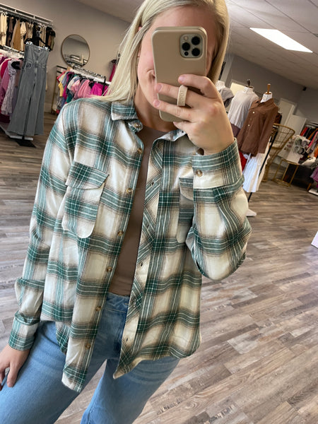 Plaid Button Up Top - Green Multi