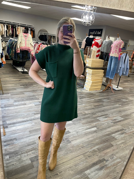 Ribbed Sweater Dress - Forest