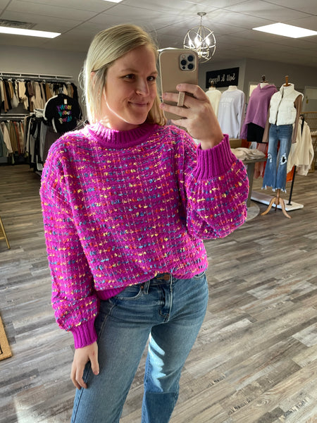 Tweed Knit Confetti Sweater - Pink