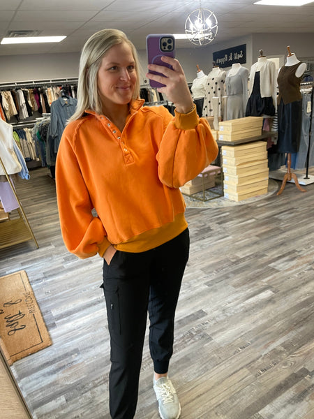 Snap Button Collared Pullover - Orange