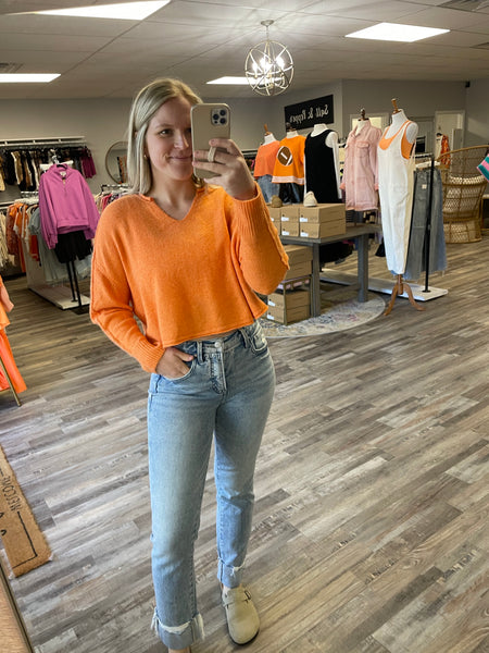 V-Neck Long Sleeve Sweater - Apricot