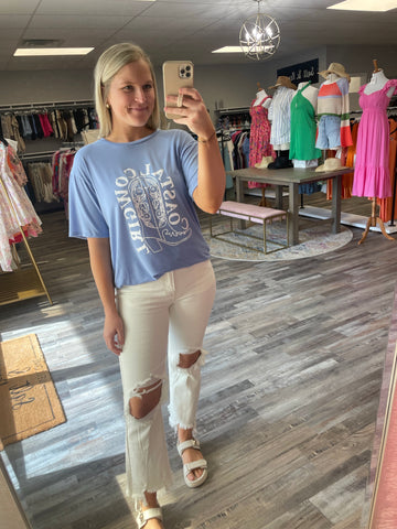 Coastal Cowgirl Graphic Tee - Light Blue