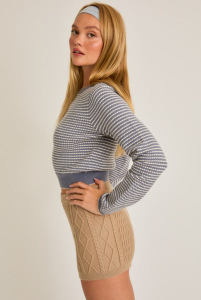 Striped Boat Neck Sweater - Blue/Cream