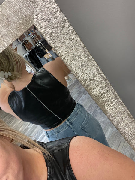 Leather Sleeveless Top - Black