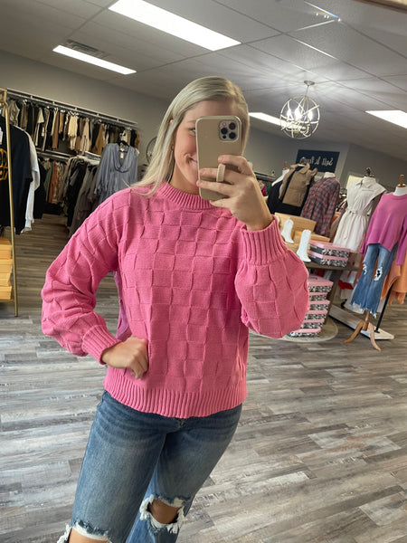 Textured Checkered Sweater - Pink