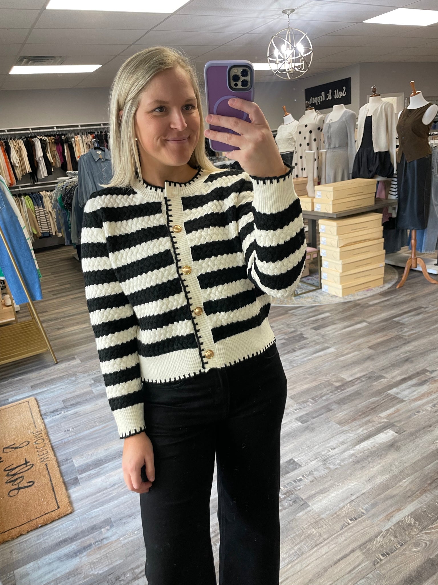 Striped Cardigan - Black/White