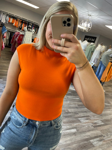 High Neck Sweater Top - Orange