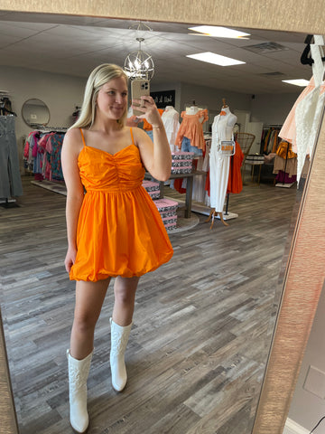 Balloon Skirt Dress - Tangerine