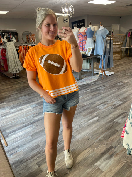 Football & Sequin Trim Tee - Orange