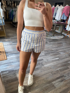 Striped Poplin Shorts - White/Blue