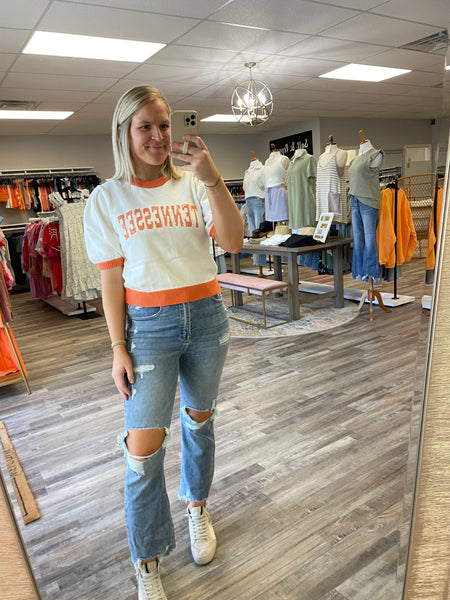 Tennessee Sequin Sweater - White/Orange