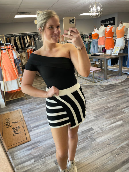 Striped Wrap Mini Skirt - Black/White