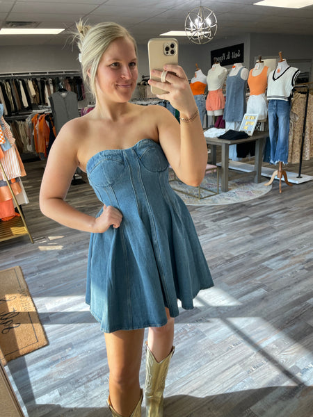 Corset Strapless Denim Dress - Light Wash