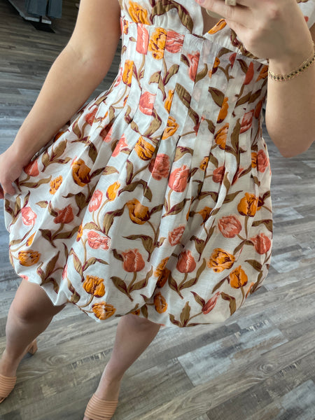 Tulip Embroidered Mini Dress - Pink/Orange