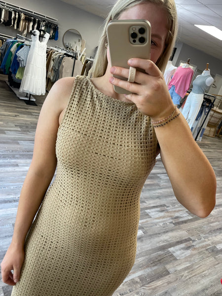 Fish Net Knit Dress - Taupe