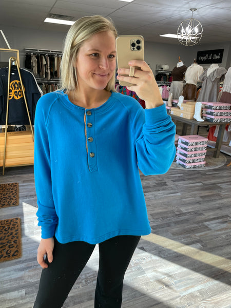 Henley Oversized Pullover - Blue