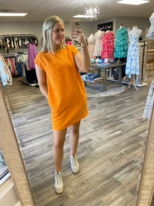 Textured Round Neck Dress - Orange
