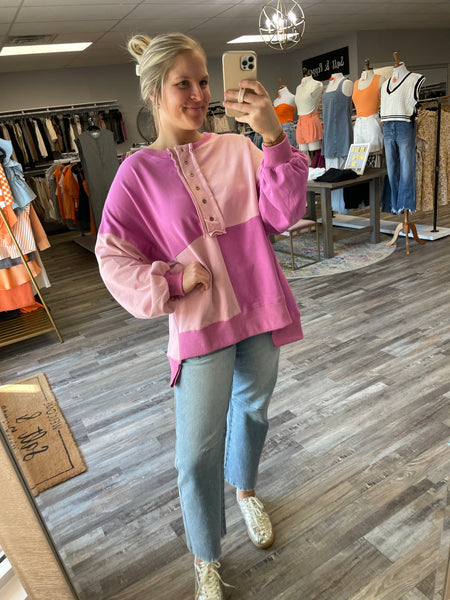 Color Block Pullover - Pink/Magenta