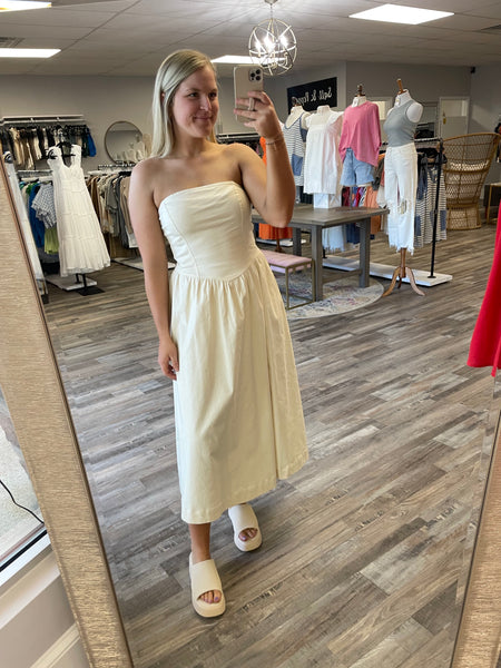 Strapless Midi Flare Dress - Cream