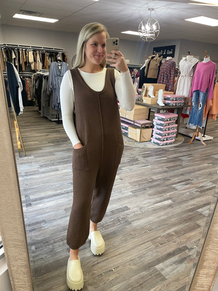 Knit Sweater Jumpsuit - Brown