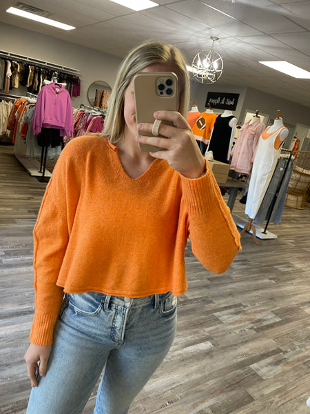 V-Neck Long Sleeve Sweater - Apricot