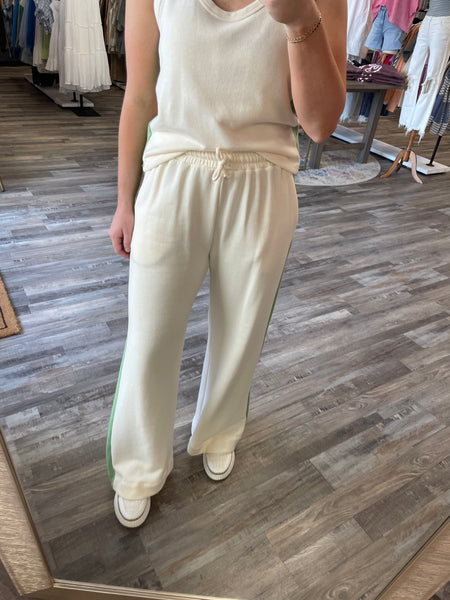 Contrast Stripe Sweatpants - Cream/Sage