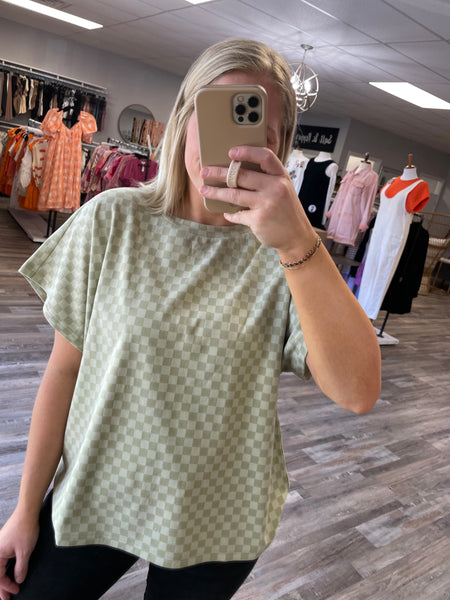 Checkered Oversized Top - Olive