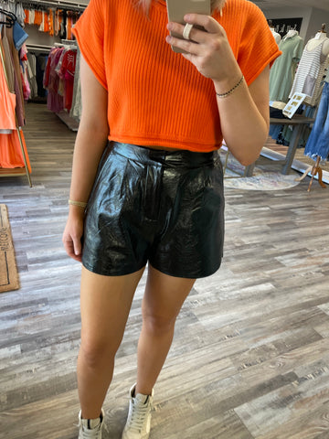 High Waisted Leather Shorts - Black