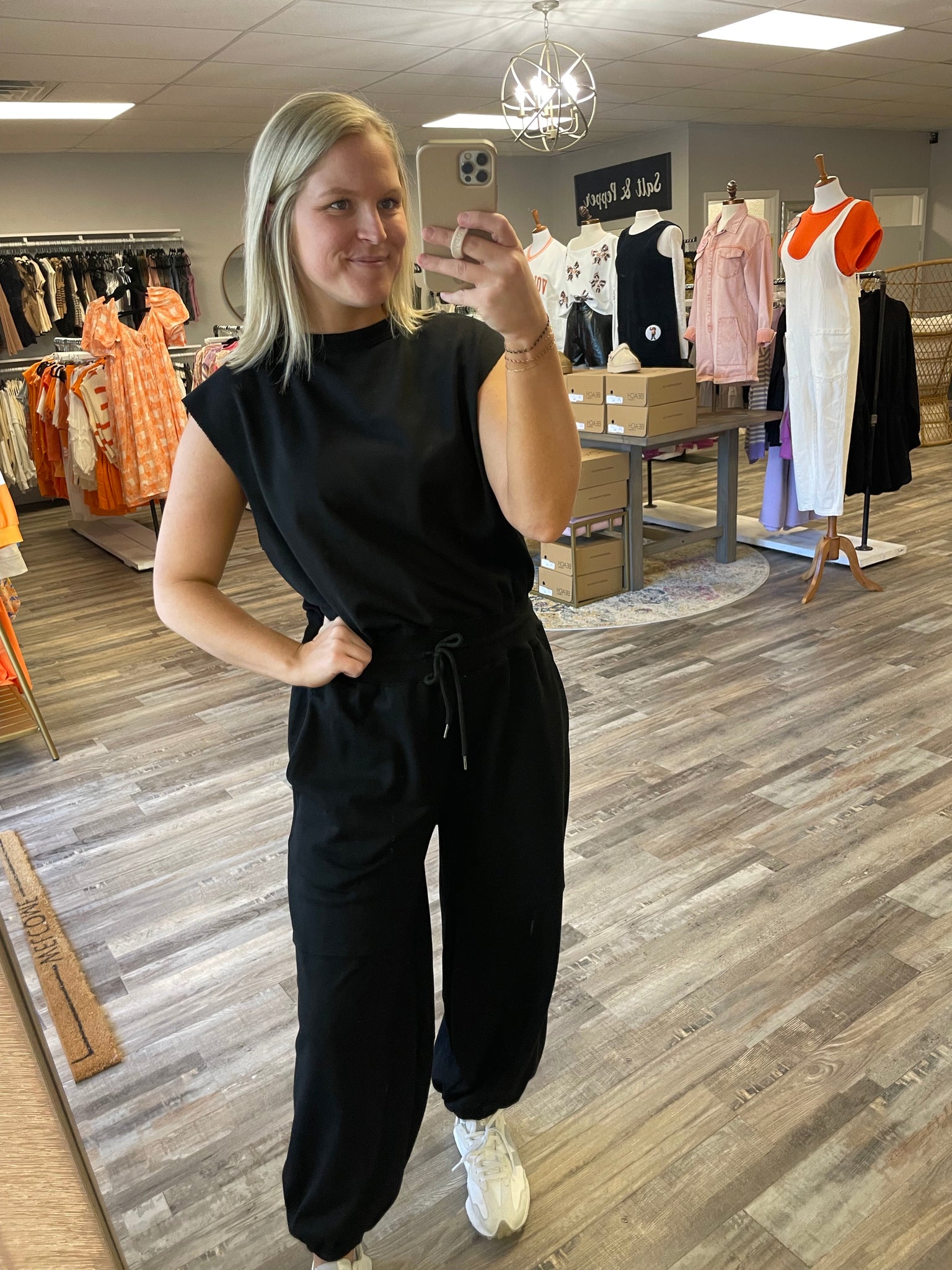 Oversized Terry Knit Jumpsuit - Black