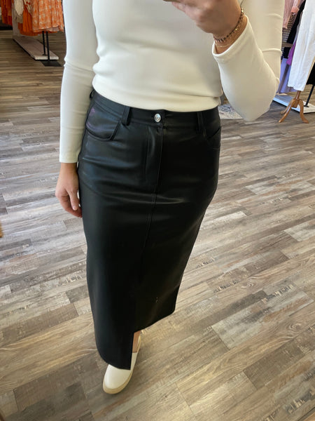 Leather Midi Skirt - Black