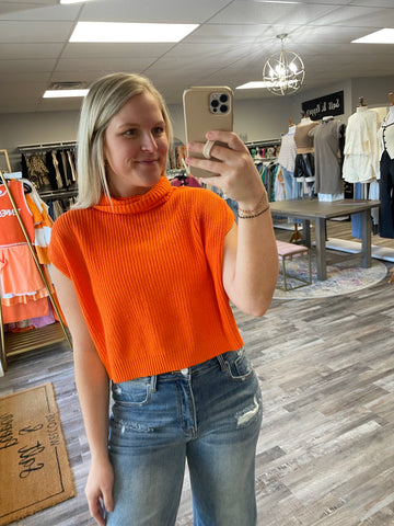 Turtleneck Crop Sweater Top - Sunkist