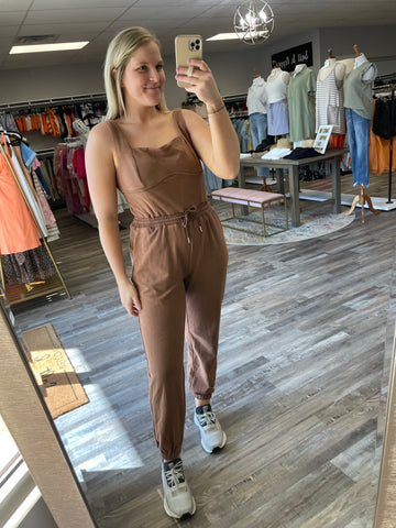 Square Neck Sleeveless Jumpsuit - Chocolate