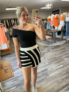 Striped Wrap Mini Skirt - Black/White