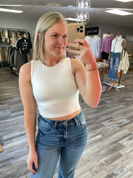 Solid Cropped Tank Top - White