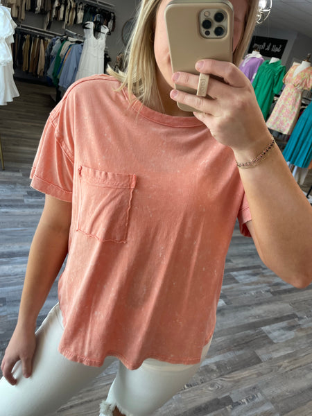 Washed Knit Pocket Tee - Peach