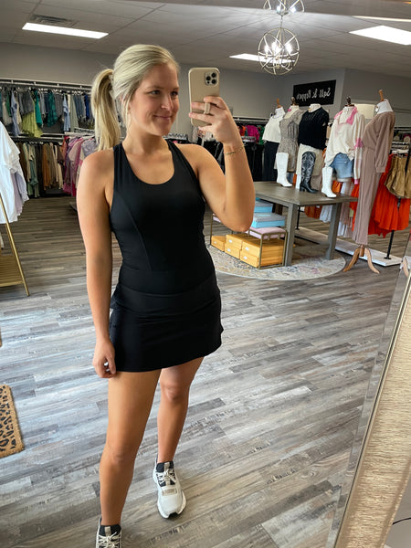 Ruffle Back Active Tank Dress - Black