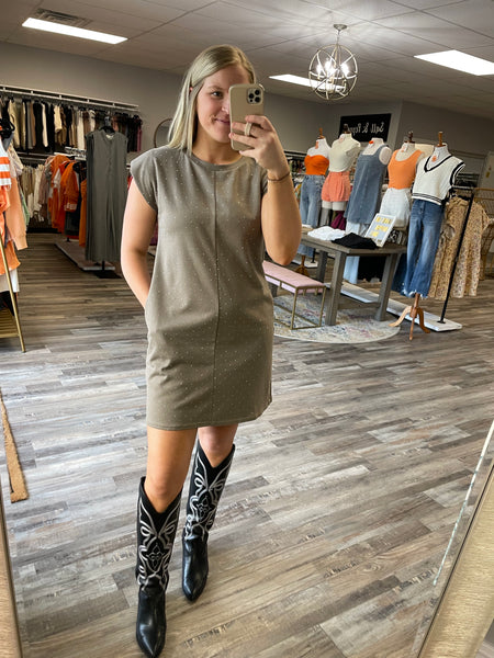 Glitter Muscle Sleeve Dress - Mocha