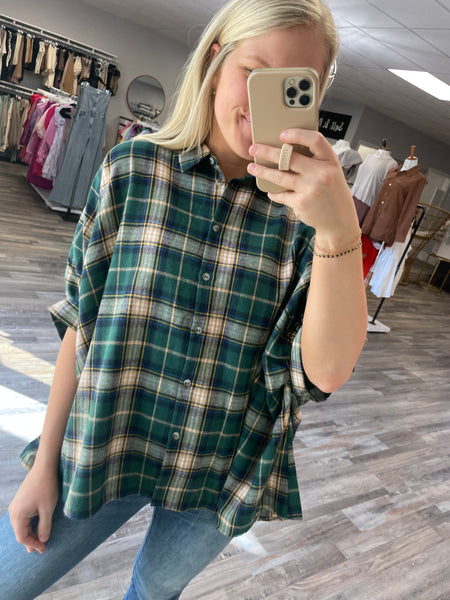 Plaid Oversized Button Up - Green Check