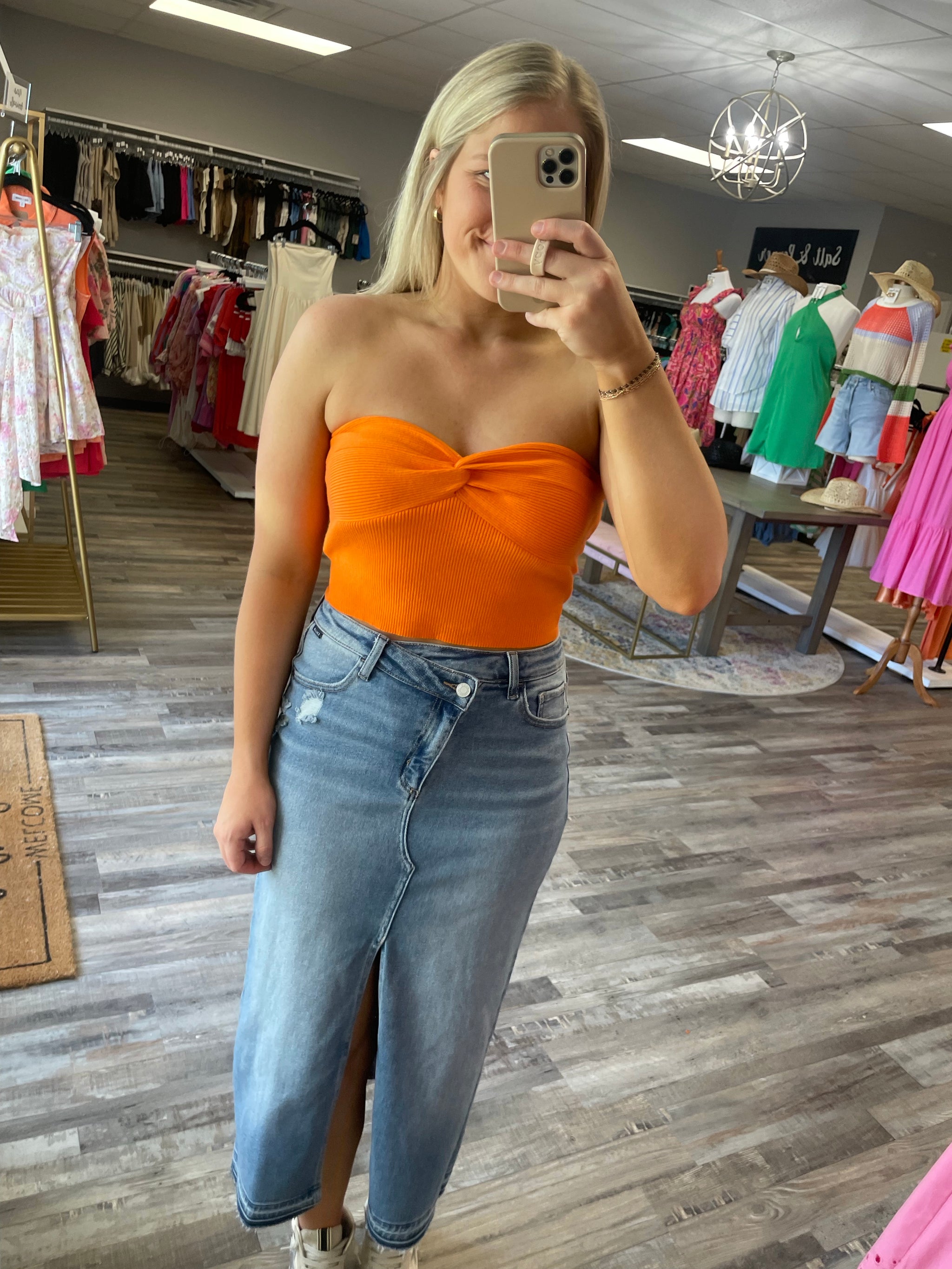 Rib Twist Knot Bandeau Top - Orange – Salt & Pepper Boutique