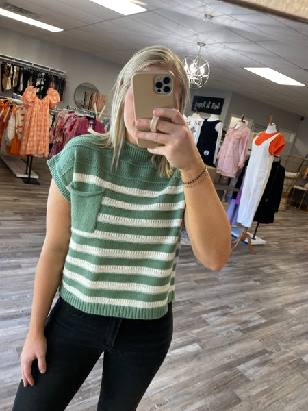 Striped Sweater Vest - Green/White